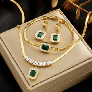 Green Clear Crystal Gold Plated